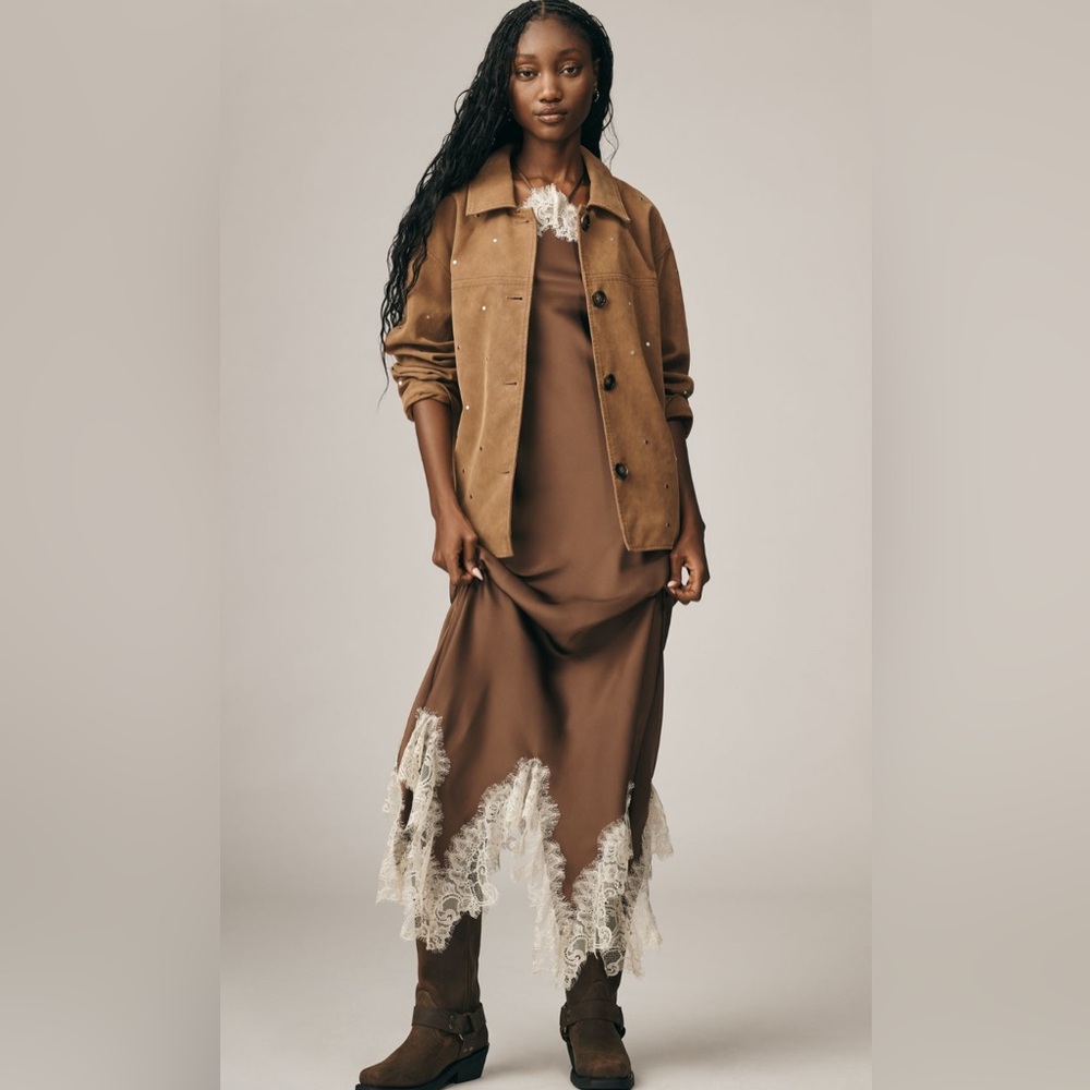 Pilcro Faux-Suede Studded Jacket in Cedar NEW - Picture 4 of 5